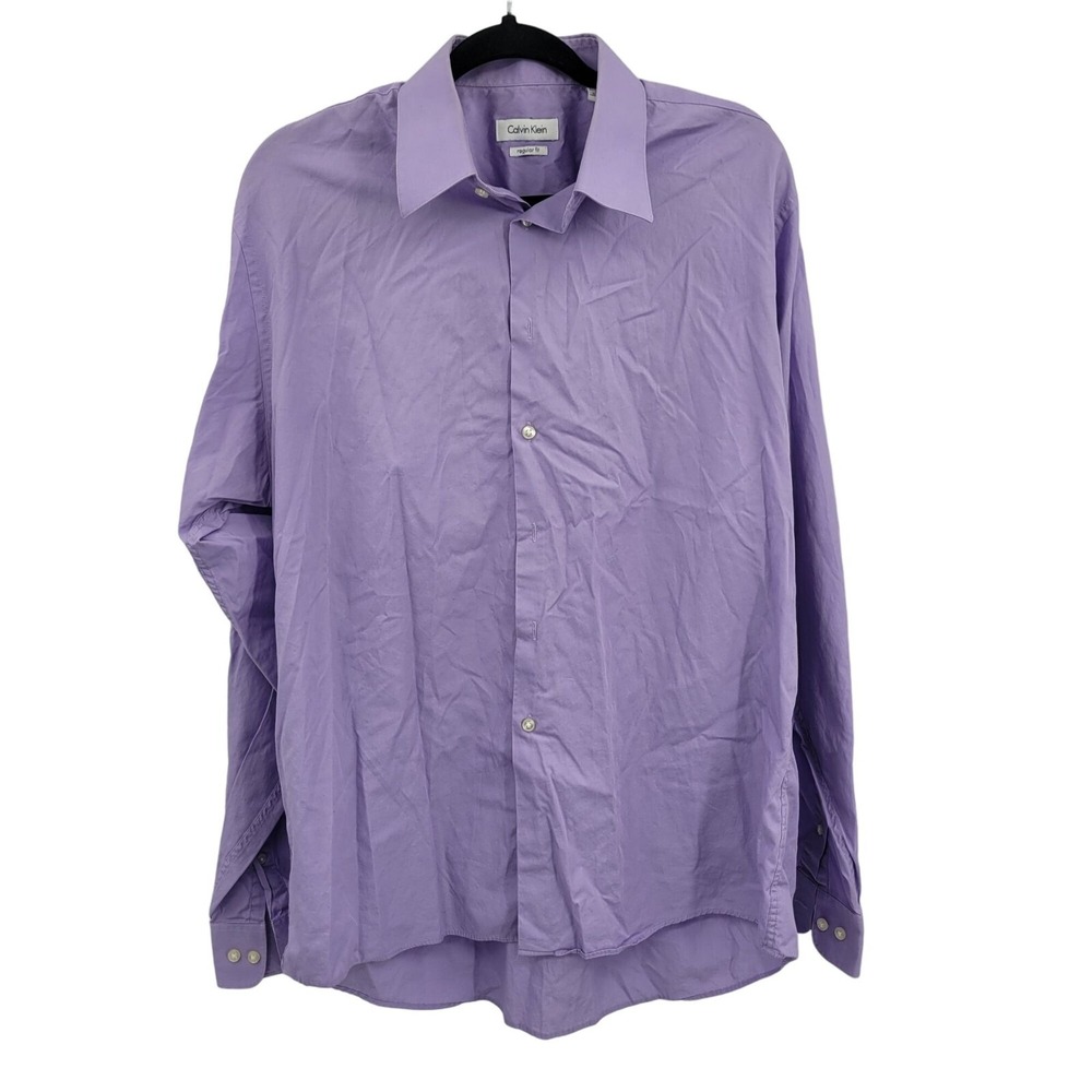 Mens Calvin Klein Cotton Button Down Dress Shirt Sz 17 36/37 Lilac Pastel Purple